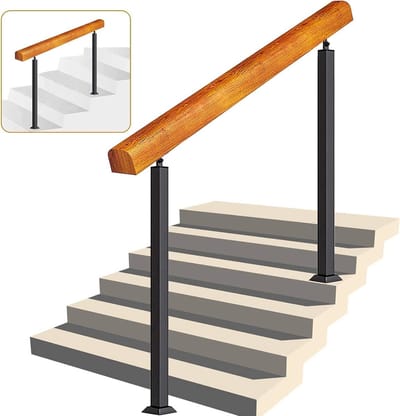 Houten Trapleuning - Buitenleuning Steun - Veilig Traplopen - Massief Hout & Ijzer - 95 cm Hoog - Niet gespecificeerd