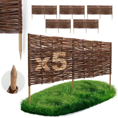 5 x BOGATECO bedrand van wilgenhout | 100 cm lang & 40 cm hoog | Houten schutting gazonrand | Wilgenhek insteekhekwerk