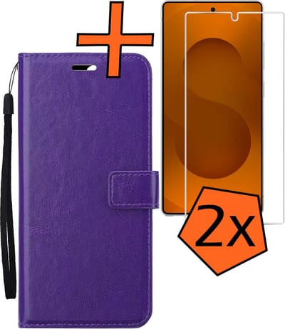Hoes - Met 2x Screenprotector - Geschikt voor Samsung Galaxy S25 Ultra - Luxe Pasjeshouder - Bookcase Portemonee - Flip Case - Kunstleer Book Case - Flipcase Hoes - Book Cover - Walletcase - PortemonneeHoes - Paars