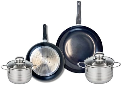 Set van 2 Koekenpannen 24 en 28 cm en 2 kookpotten 14 en 16 cm Elo Prima Brillant