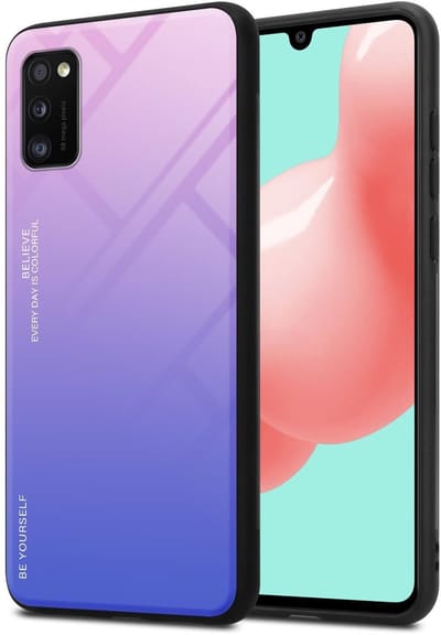 Cadorabo Hoesje geschikt voor Samsung Galaxy A41 in ROZE - BLAUW - Tweekleurige beschermhoes van TPU-silicone Case Cover en achterzijde van gehard glas