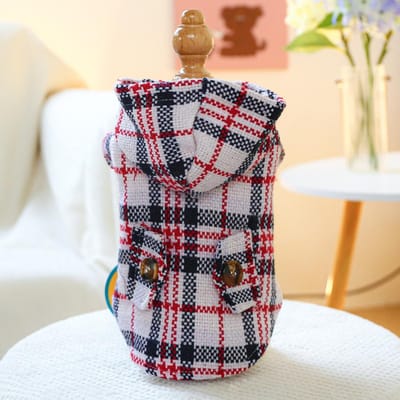 Wollen geruite jas voor huisdieren, met capuchon, kleding voor katten, herfst en winter, warme geruite jassen, kleding voor kleine honden XL