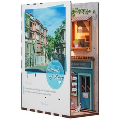 Tonecheer Island of Love Book Nook Bouwpakket - Modelbouw - 18,2 x 8 x 24,5 cm - Houten 3D Puzzel - Boekensteun - LED-licht - Bewegingssensor Licht - Boekenhouder