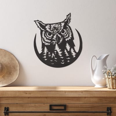 Wanddecoratie Uil - Muurdecoratie Uil - Muurdecoratie Hout - Wanddecoratie Hout - Muurdecoratie Woonkamer - Wanddecoratie Woonkamer - Wanddecoratie Industrieel - Wanddecoratie Dieren - Home Decor - Wall Line Art - 33 x 29 cm