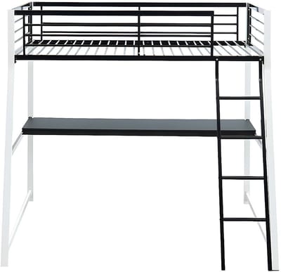 Vente-unique Hoogslaper metaal zwart, wit 90 x 190 cm