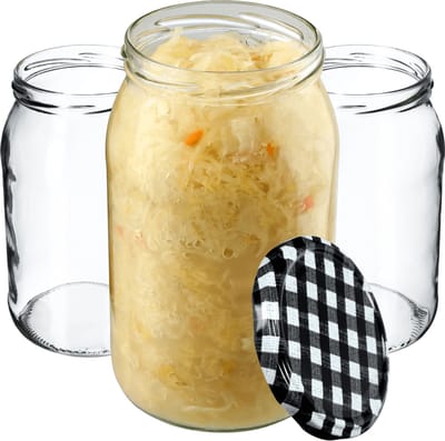 KADAX Weckpotten, 900 ml, inmaakpot om in te doen, inmaakpotten voor schroefdeksel, inmaakpot, voorraadpot, conservenglas (8 stuks, zwart geruit)