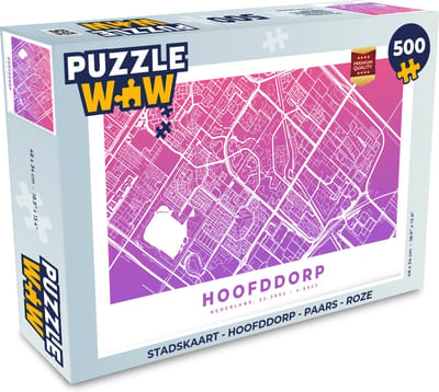 Puzzel Stadskaart - Hoofddorp - Paars - Roze - Legpuzzel - Puzzel 500 stukjes - Plattegrond