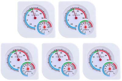 Mini Thermometer Hygrometer - Analoge Vochtigheidsmeter - Plantenmonitoring Binnen Buiten - Gelijktijdige Meting - 5 Stuks - Wit