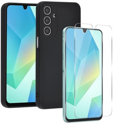 Soft Back Cover Hoesje Geschikt voor: Samsung Galaxy A16 5G A166 Silicone Zwart + 1x Tempered Glass Screenprotector - ZT Accessoires