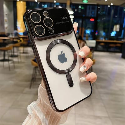 Luxe Beplating Hoesje - Camera Protector met groot raam - Compatibel met MagSafe Magnetisch Houders Geschikt voor: Apple iPhone 15 - Zwart