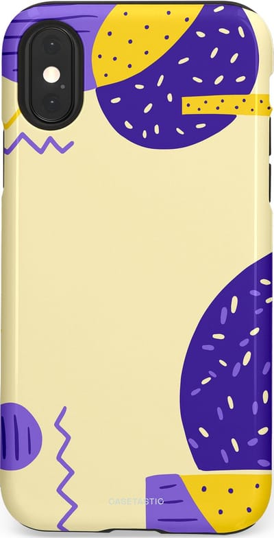 Casetastic hoesje geschikt voor Apple iPhone X / Apple iPhone XS - Dubbellaagse bescherming - Geo zigzag - Fashion Case - Crème Blauw Geel