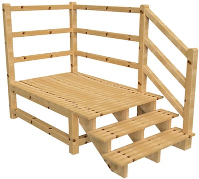 MILANO buitentrap 3 treden H54 cm - bordes L189 x B120 cm - trapleuning rechts - bordesleuning rechts en achteraan