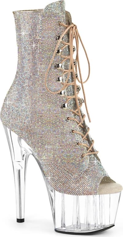 Pleaser - ADORE-1021C-RS Plateau Laarzen, Paaldans schoenen - US 5 - 35 Shoes - Zilverkleurig/Transparant