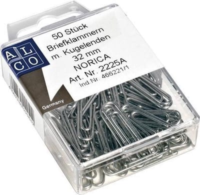 paperclips Norica 32mm verzinkt met kogeleind doos a 50 stuks