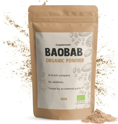 Cupplement Baobab Poeder Biologisch 100 gram - Boabab - Vrucht - Vegan - Zonder toevoegingen - Lab getest - 20 dagen voorraad per zakje