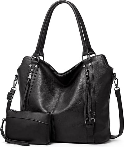 TANTOMI - Dames Handtassen set met Portemonnee - Schoudertas - Grote Shopper - Tweedelige - Zwart - Valentijn cadeautje voor haar