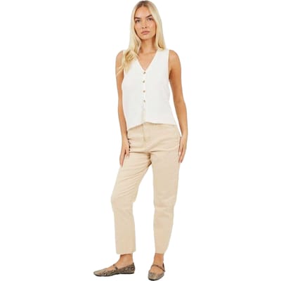 Brave Soul Mom-jeans van katoen met onafgewerkte zoom voor dames (Zand)