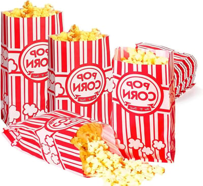 Popcornzakken Rood en Wit Gestreept - Feest Popcorn met Nostalgisch Design - Set van 200 - Voor Zoute Stokjes en Snoepjes - Afmetingen 28.5 x 21.5 x 3.5 cm