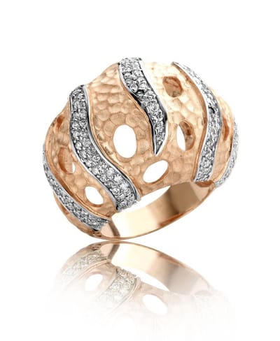 Orphelia Ring Bombe Hammered Zirconium Rood verguld Zilver 925 R-4236-ROSE/54
