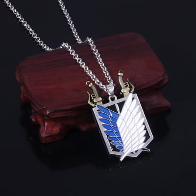 Collier Anime L'Attaque des Titans Shingeki No Kyojin Ailes de la Liberté Bataillon d'Exploration Épée Punk Collier Pendentif pour Femmes Hommes Bijoux black