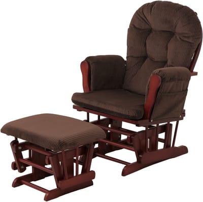 Relaxfauteuil MCW-C76, schommelstoel schommelstoel met kruk stoffen koord 320g/m² Oeko-Tex ~ bruin donker frame