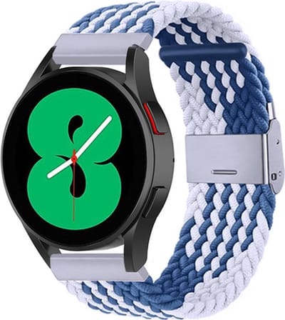 By Qubix - Geschikt voor Garmin bandje - Geschikt voor Garmin Venu / Sq / Sq2 / 2 plus - Braided nylon bandje - Blauw / wit - Smartwatch bandje 20mm