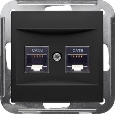 PEHA BADORA dubbele data / telefooncontactdoos Cat.6 incl afdekking Mat zwart D 11.1858/8.193 UAE-C6