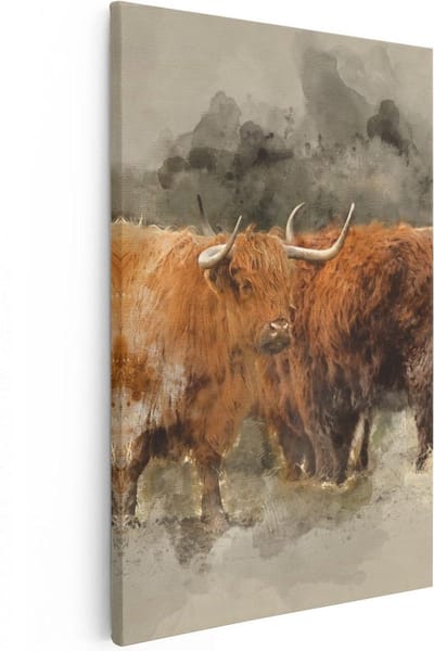 Artaza Canvas Schilderij Schotse Hooglander - 80x120 cm - Groot - Wanddecoratie Woonkamer - Muurdecoratie Dieren - Schilderijen Op Canvas