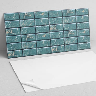 Coloray Wandpanelen Zelfklevend - Marmer tegelpatroon PVC Wandpaneel - 100 cm x 50 cm - Turkoois Wandbekleding Zelfklevend - 1 stuk - Texturen Wandpanelen Zelfklevend - Wandbord Keuken - Wandpaneel Badkamer