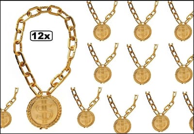 12x Rapper ketting 50 cm hanger $ 12 cm - muziek festival carnaval optocht thema feest rappers metaal ketting