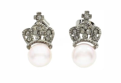 Zoetwater parel oorbellen King Pearl W - oorknoppen - echte parels - wit - zilver - stras steentjes - kroontje - luxe sieraden zakje - parel oorbellen dames - parel oorknopjes