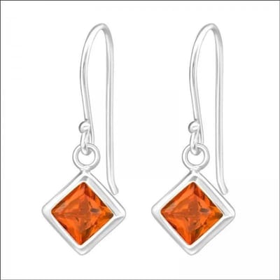 Aramat Jewels | Oorhangers | Zilveren Ruitvormige Oranje Zirkonia Oorbellen | | | |8mm | Zilver | Kinderen | Verkleurd niet