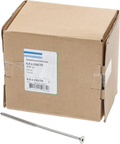Hoenderdaal Spaanplaatschroef RVS platverzonken kop TX25 deeldraad 6.0X150/70 (per 100 stuks)