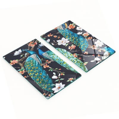 Multifunctionele decoratieve glazen borden met pauwenprint 2x30x52 cm