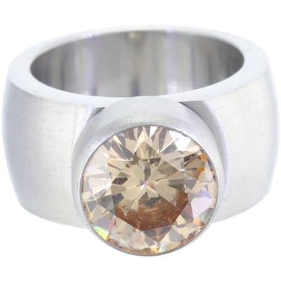 Behave - Ring - RVS Ring met Bruine Zirkonia – Stoere Damesring met 10mm Warme Steen – Modern & Tijdloos Design
