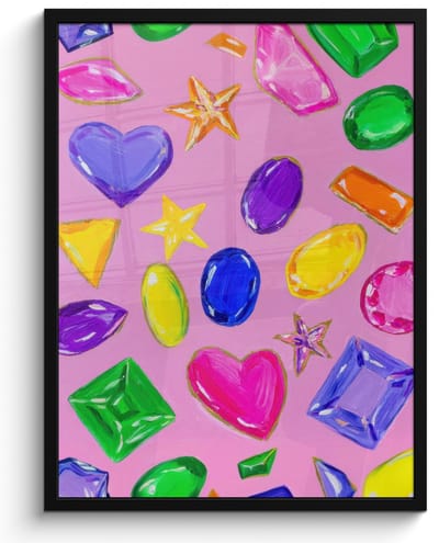 Poster in lijst - Fotolijst 60x80 cm - Posters - Edelstenen - Vormen - Hartje - Kleurrijk - Posterlijst zwart - Decoratie - Wanddecoratie woonkamer - Muurdecoratie slaapkamer