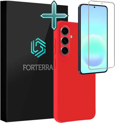 Hoesje Met Screenprotector - Geschikt voor Samsung Galaxy A57 - Sterk & Shockproof - Telefoon Hoes - Back Cover - Siliconen Case - Rood