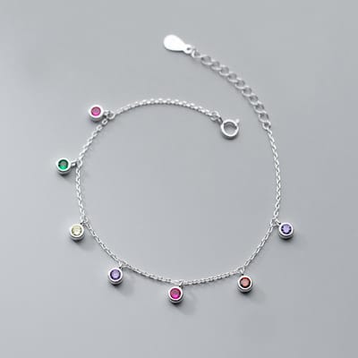 925 Sterling Zilver Schakelketting Kwastje Kleurrijk Rond Kralen Bedel Armbanden Voor Vrouwen Sieraden Cadeaus Pulseira Feminina sl410 gray