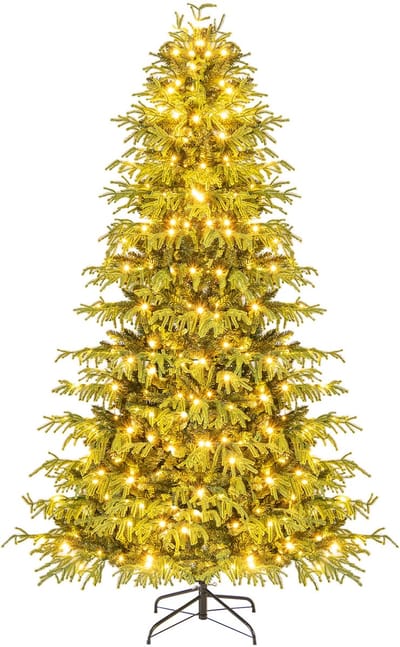 COSTWAY Kunstkerstboom met verlichting, 210 cm, dennenboom met 370 warmwitte ledlampen, kerstboom, kunstboom Kerstmis, groen