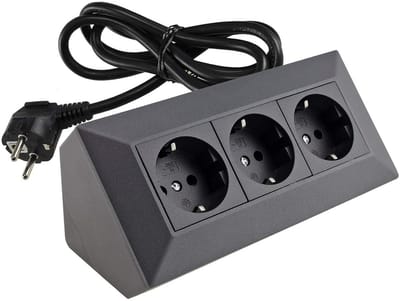 3-voudig geaard stekkerblok met 1,5 meter kabel, hoekstopcontact voor keuken en kantoor, antraciet