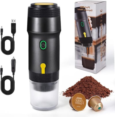 Draagbare Mini Espressomaker voor Auto - Geschikt voor Koffiecapsules en Koffiepoeder - Snelle Verhitting en Ideaal voor Buitengebruik