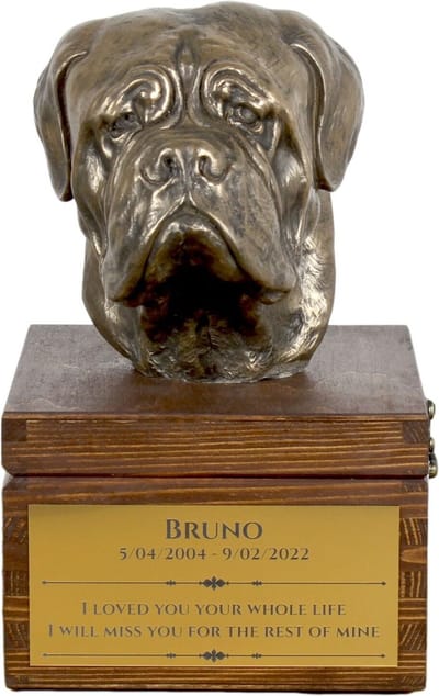 Dogue de Bordeaux urn met hondenstatuette - gepersonaliseerde asurn