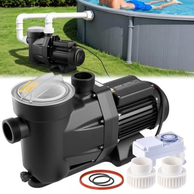 VEVOR zwembadpomp, 1300 W, max. debiet 28.800 l/u, eentraps zwembadpomp, 2850 tpm, max. opvoerhoogte 17 m, met 24-uurs timer en filtermand, voor bovengrondse en ingegraven zwembaden en spa's.