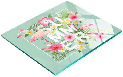 Decoratieve glazen snij- en serveerplank voor in de keuken met flamingo's, 60x52 cm