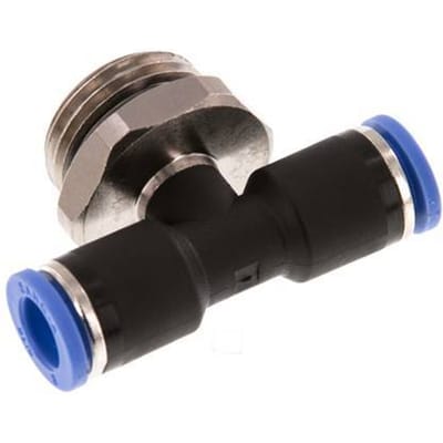 8mm x G1/2'' inline T-stuk Messing/PA 66 Insteekfitting Buitendraad Draaibaar NBR