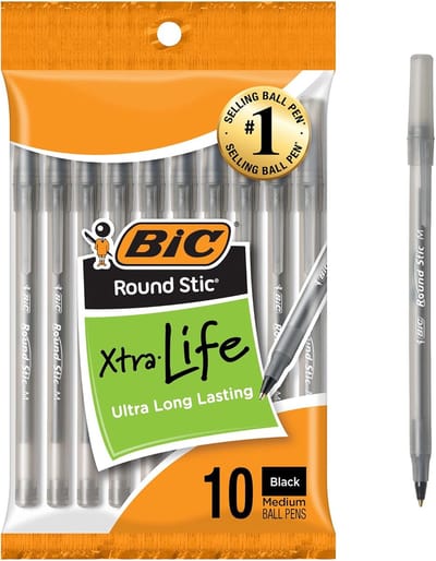 BIC Round Stic Xtra Life Balpennen - 1,0 mm - Zwart - 10 stuks