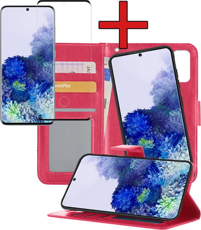 Hoesje - 2 in 1 - Geschikt voor Samsung Galaxy S20 - Met Screenprotector - En Uitneembare Hard Cover - Kunstleer - Bookcase - Wallet Case - Met Pasjeshouder - Book Case - Uitneembaar - Pashouder - Telefoonhoes - Donkerroze