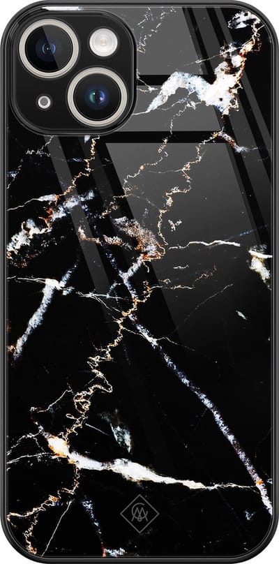 Casimoda® hoesje - Geschikt voor iPhone 13 - Marmer Zwart - Luxe Hard Case Zwart - Backcover telefoonhoesje - Zwart
