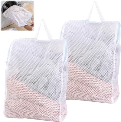 Grote Waszak voor de Wasmachine, 50 x 60 cm, 2 Stuks, Met Rits en Handvat, Ideaal voor Kleding, Ondergoed en Shirts