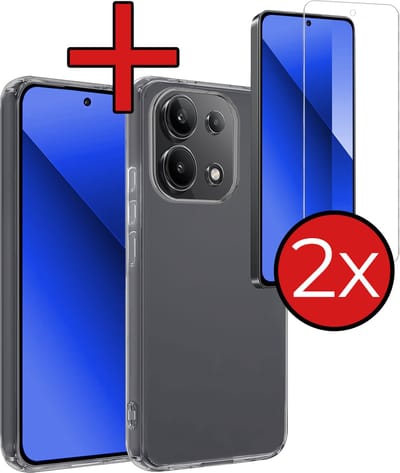 Hoesje - Met 2x Screenprotector - Geschikt voor Xiaomi Redmi Note 13 4G - Sterk & Shockproof - Telefoon Hoes - Back Cover - Siliconen Case - Telefoonhoes - Transparant